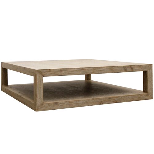 Grand Framed Square Coffee Table, Weathered Whitewash