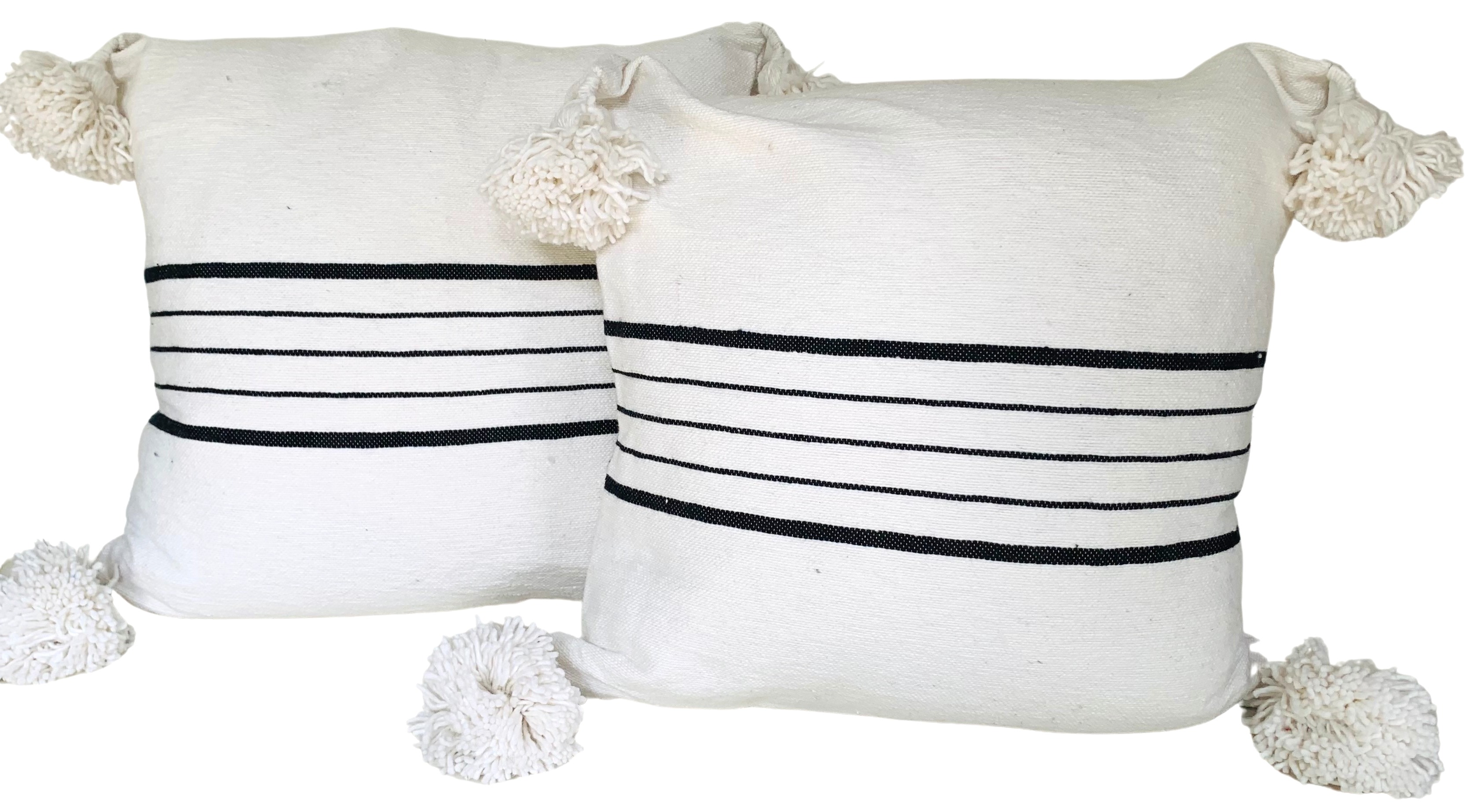 Moroccan Handloomed Pom-Pom Pillows, S/2