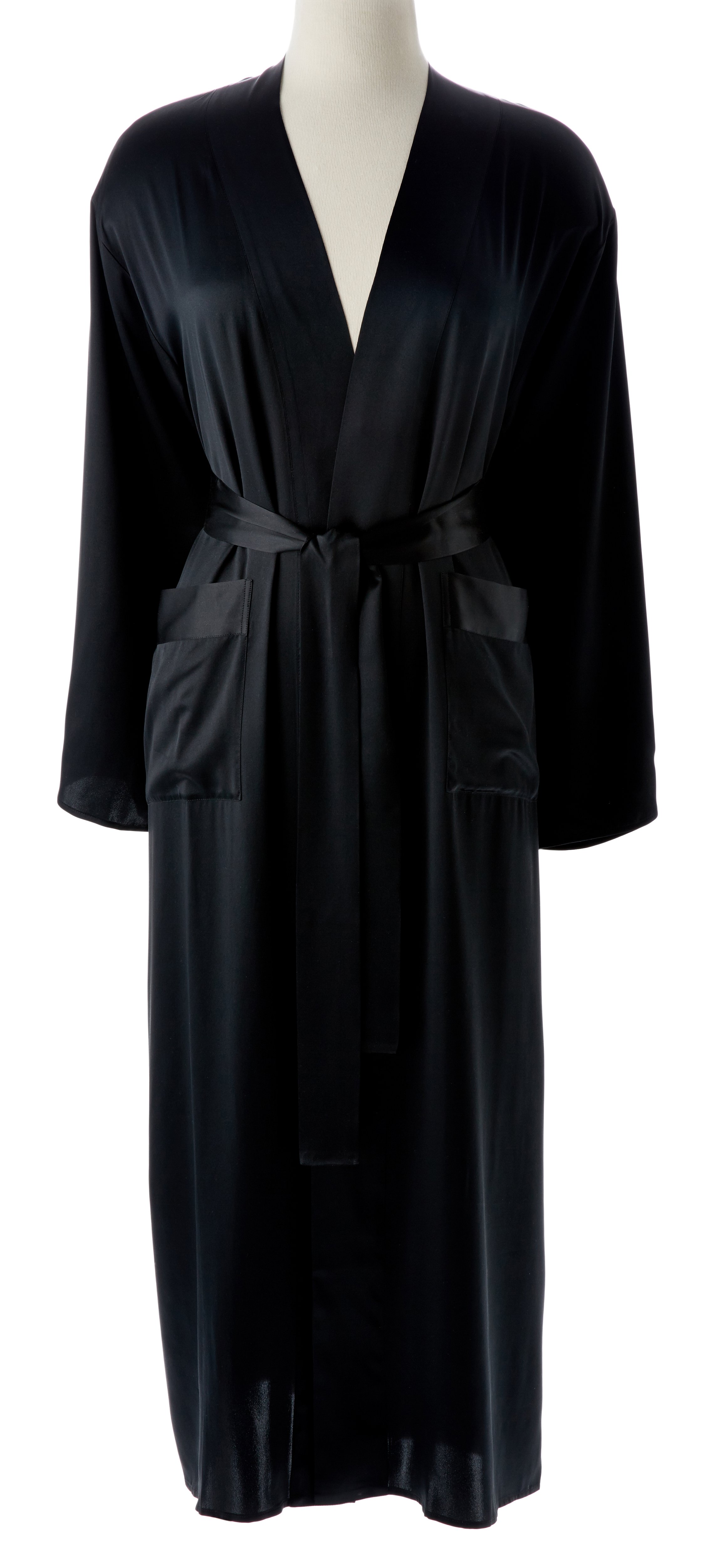 chinese dress ladies Black Long Dressing Gown with Lace – Hadiqa London main image 0