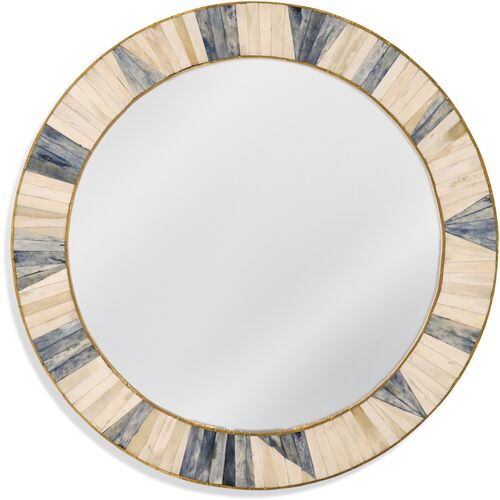 Kara Round Bone Wall Mirror, Natural/Gray~P77644257