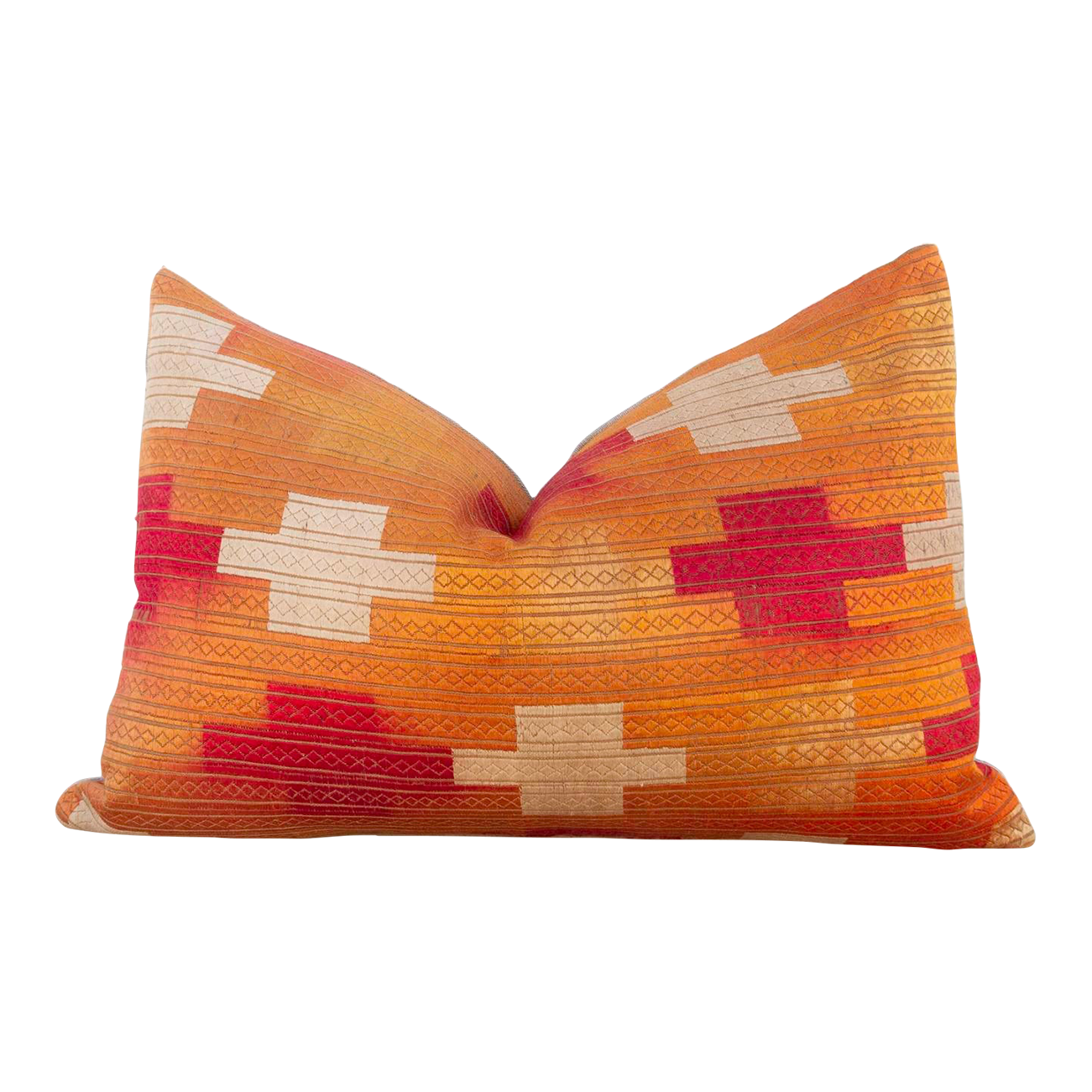 Red Marigold Silk Phulkari Pillow~P77669122