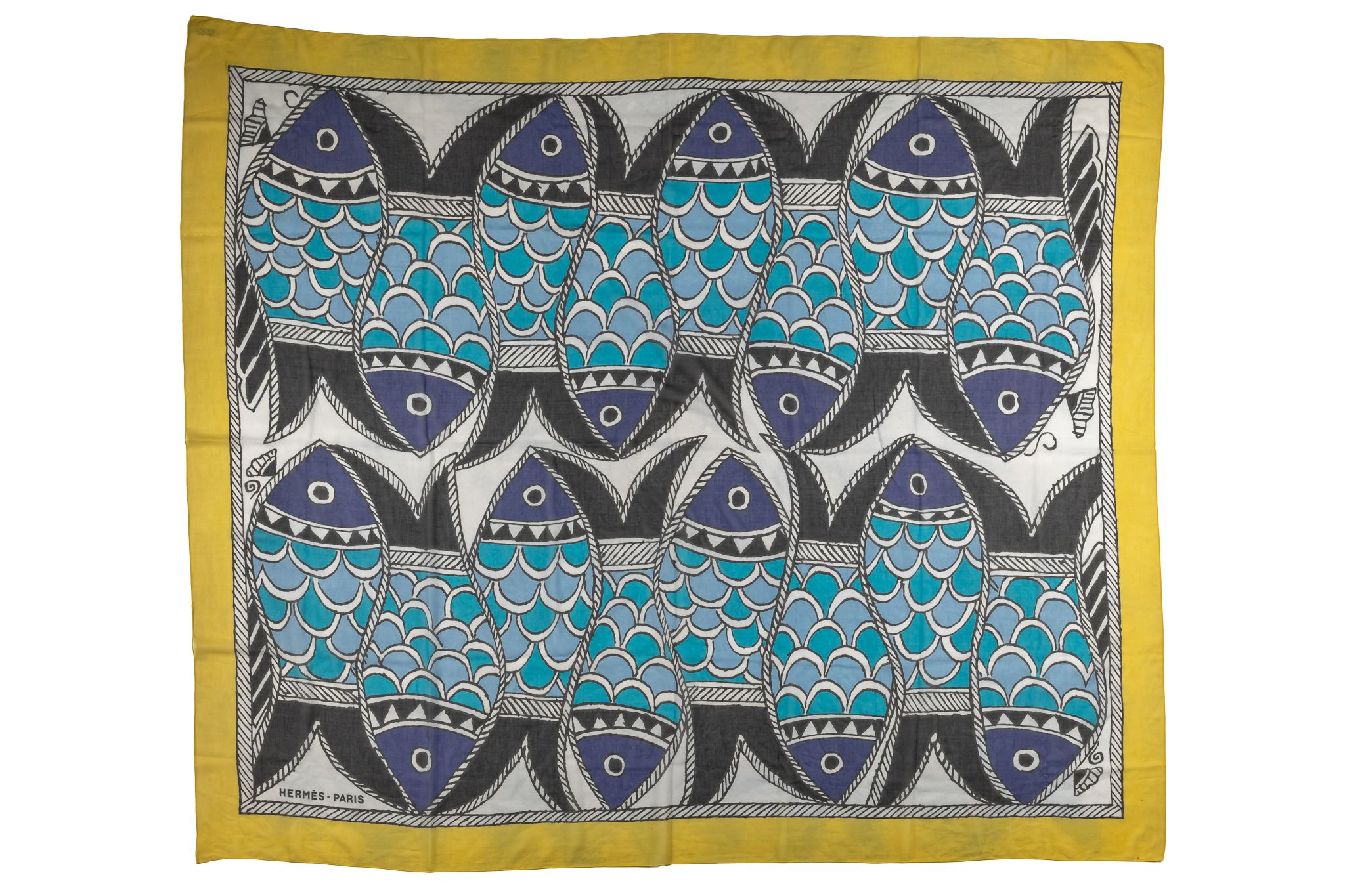 Hermès Yellow Blue Fish Cotton Sarong~P77690149