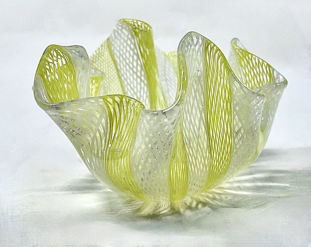 Venini Yellow/White Murano Glass Vase~P77671832