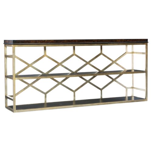 Melange Giles Iron/Burl Console Table, Brown