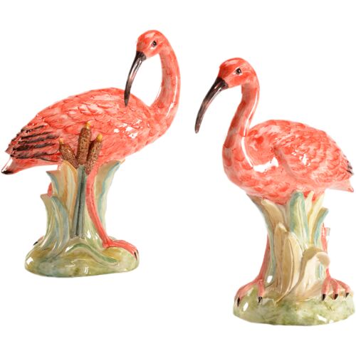 S/2 Ibis Porcelain Figurines, Red