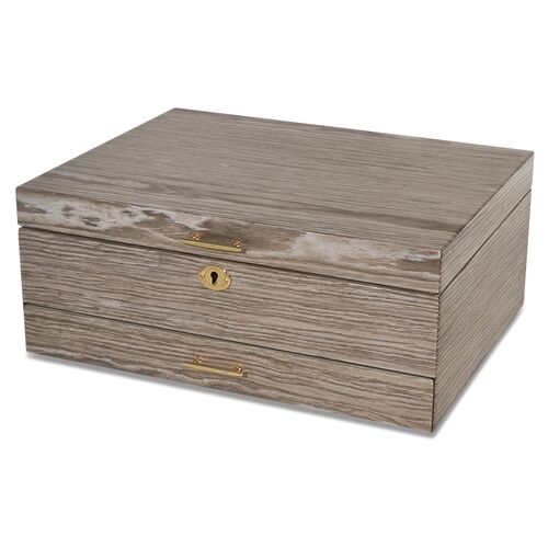 13" Prescott Jewelry Box w/ Drawer, Taupe/Gold~P77535885