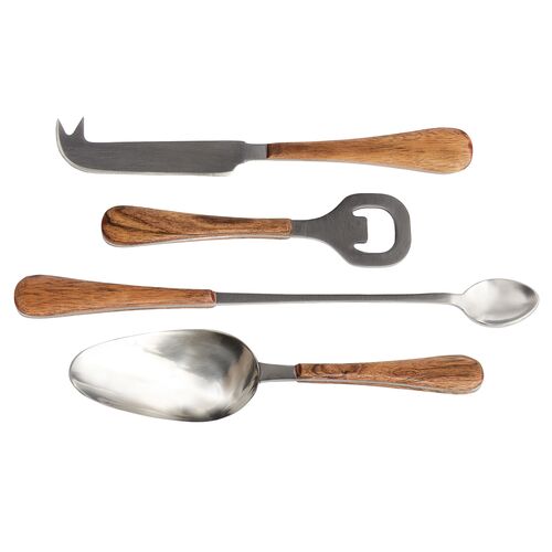 S/4 Rosalind Acacia Wood Cocktail Accessories S/4 Rosalind Acacia Wood Cocktail Accessories