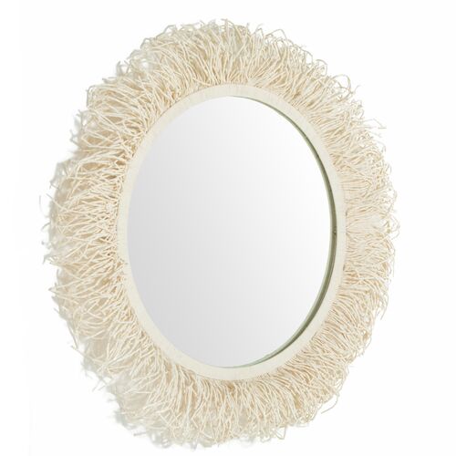 Giselle Round Elongated Beaded Wall Mirror, Ivory