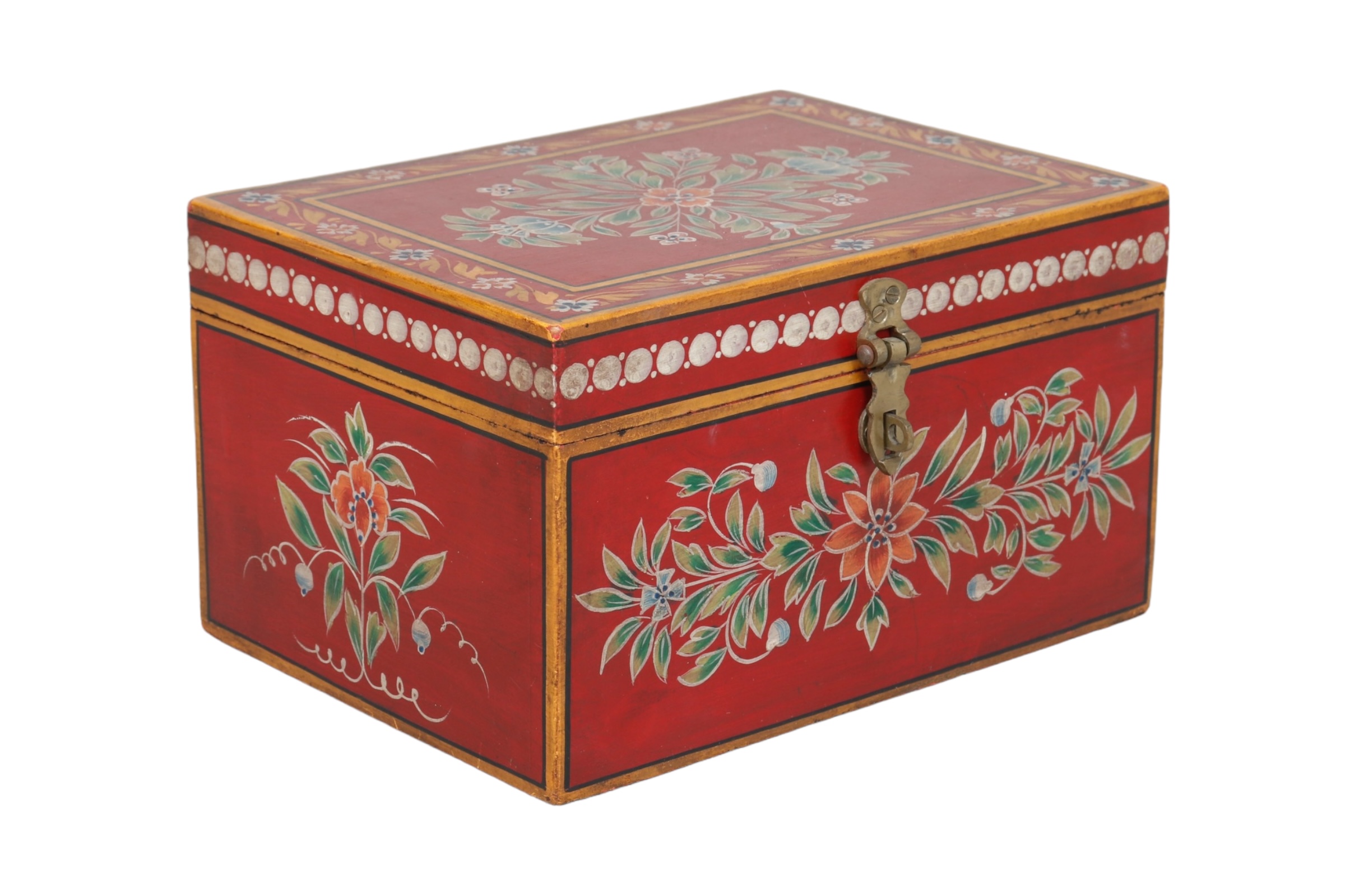 Hand Painted Floral Red Trinket Box~P77702813