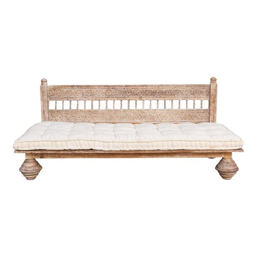 Whitewash Gulab Floral Carved Daybed~P77663453
