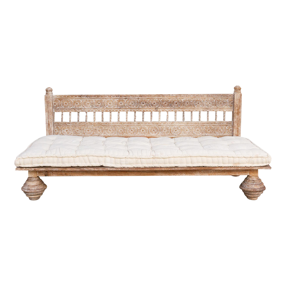 Whitewash Gulab Floral Carved Daybed~P77663453