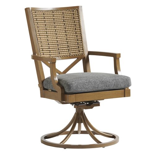 Los Altos Valley View Outdoor Aluminum Swivel Rocker Dining Chair, Light Tan/Gray Sunbrella Los Altos Valley View Outdoor Aluminum Swivel Rocker Dining Chair, Light Tan/Gray Sunbrella