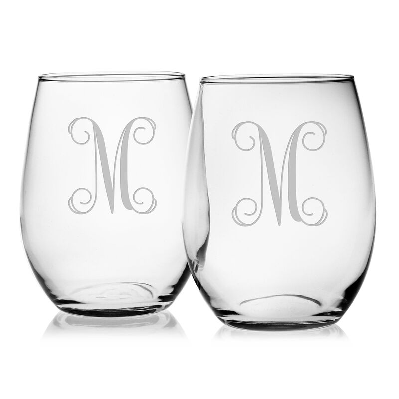 S/4 Vine Monogram Stemless Wineglasses, Clear