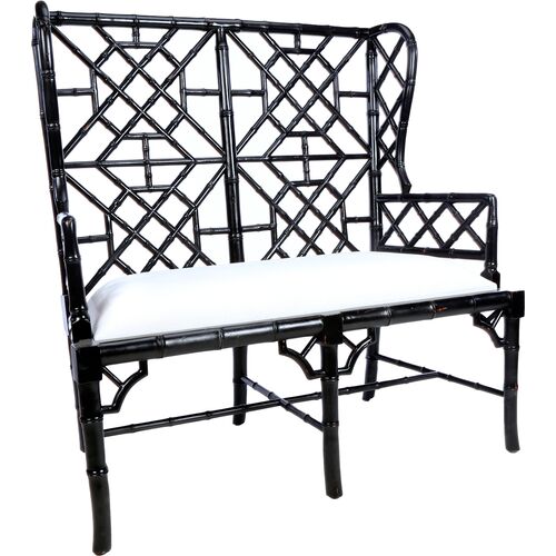 Tyra Wingback Chippendale Settee, Black~P77654947