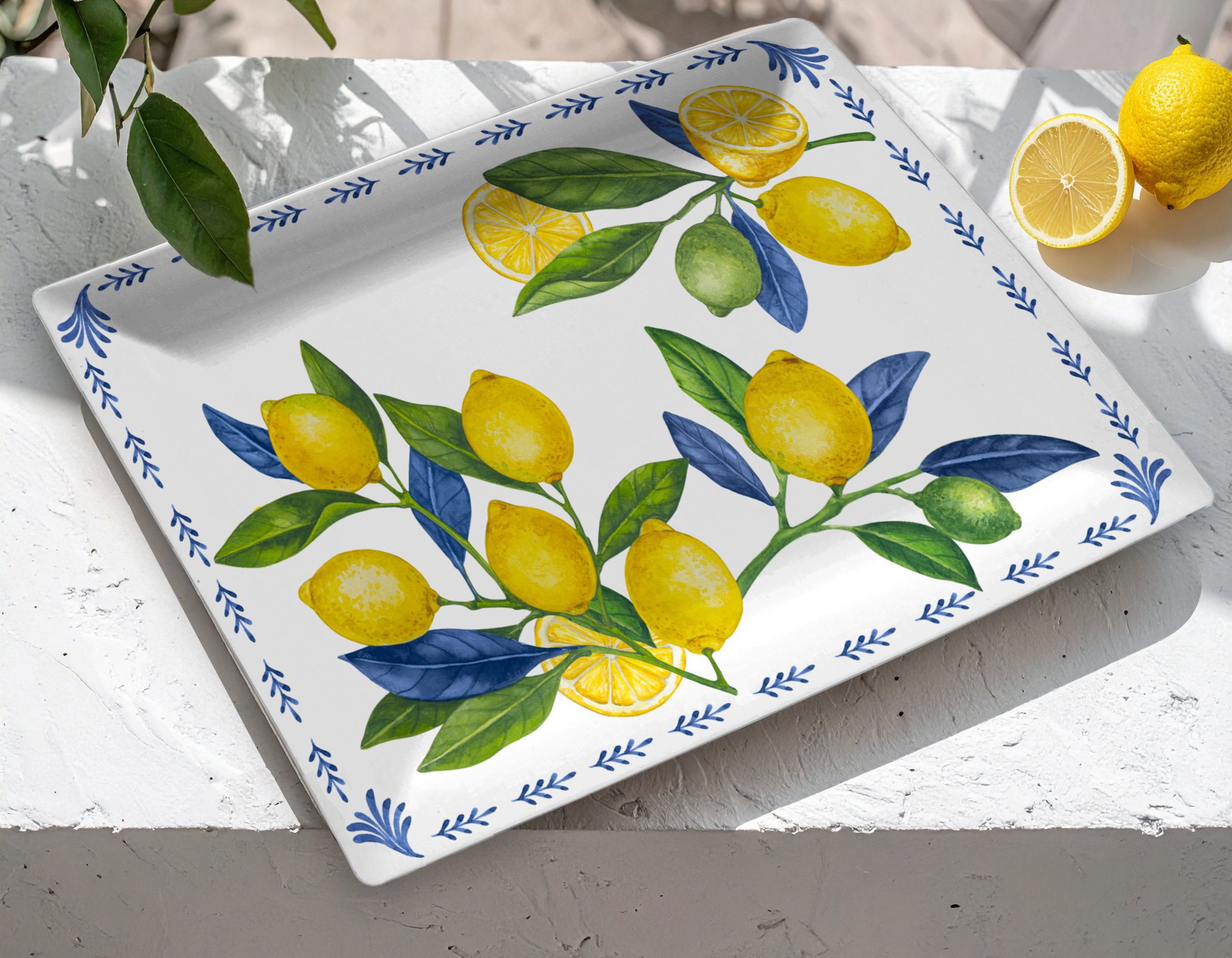 Lemon Orchard Indoor/OutdoorMelamine Oval Serving Platter, Yellow