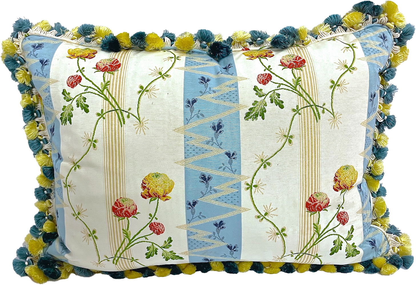 Floral Lampas Pillow With Fringe