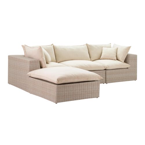 Makenna Wicker Outdoor Modular Sectional, Natural/Cream