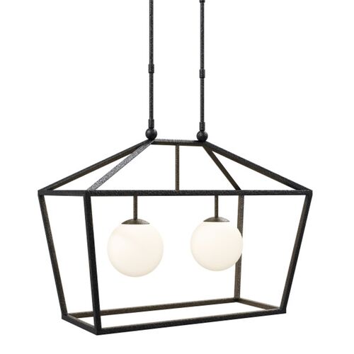 Denison Rectangular Outdoor Iron Lantern, Black/Frosted White