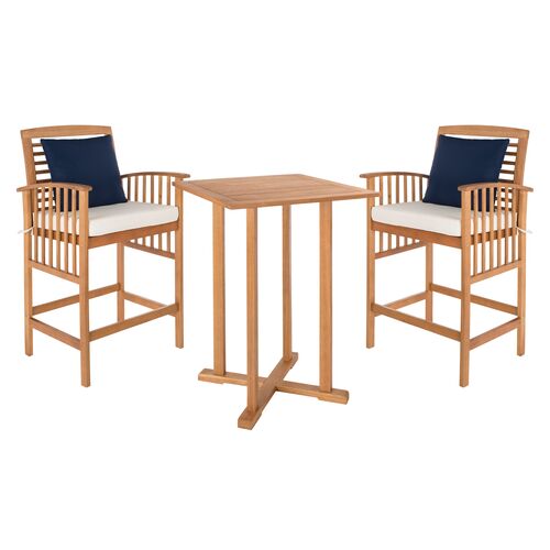 Pate 3-Pc Outdoor Bar Height Bistro Set, Beige/Natural~P77417862