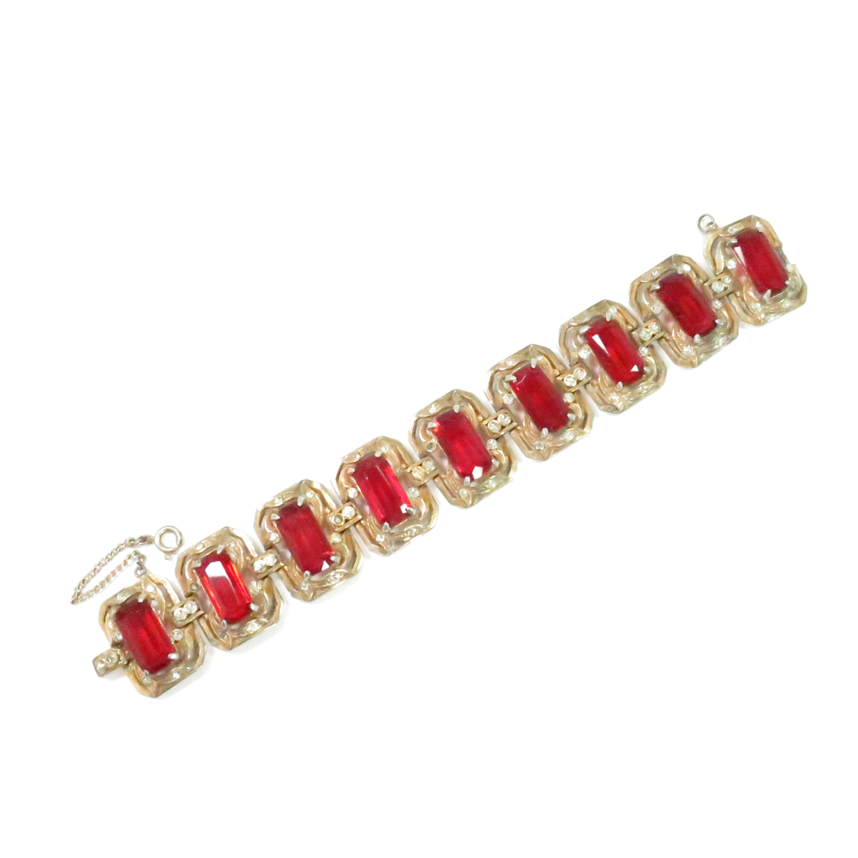 1940s Gilded Ruby Crystal Bracelet~P77659314