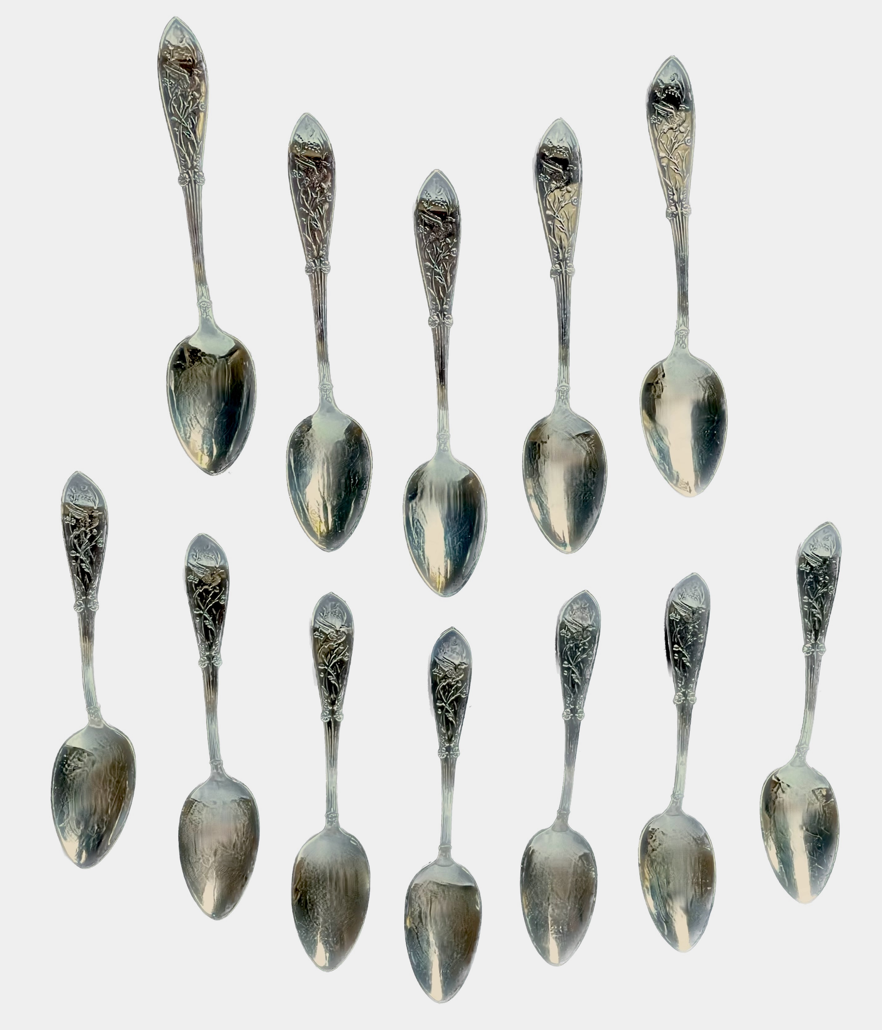 Silverplate Bird Dessert spoons, S/12~P77687584