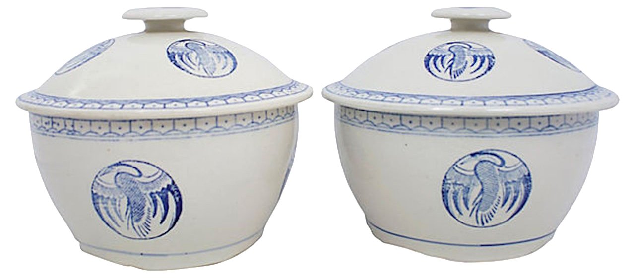 Blue & White Stoneware Covered Bowls,S/2~P77577917
