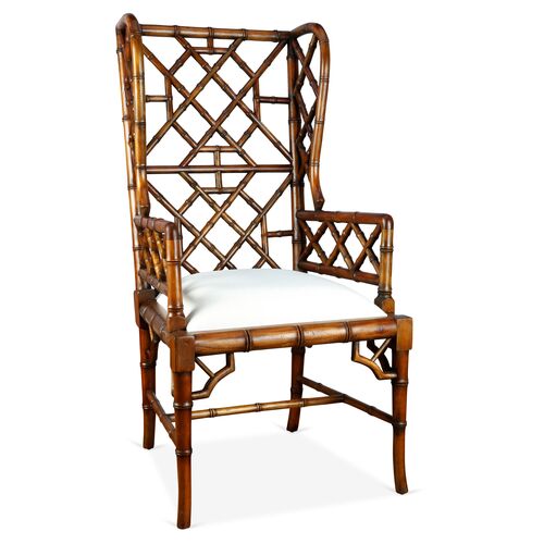 Chinoiserie Wingback Chair, Distressed Walnut~P77499255