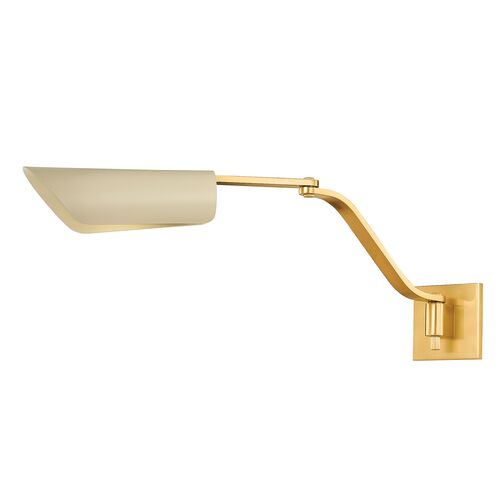 Evra Swing-Arm Wall Sconce, Aged Brass/Soft Sand