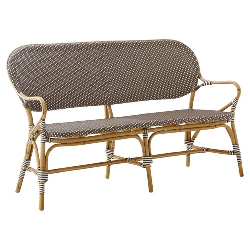 Isabell Rattan Bench, Cappuccino/White Dots~P77592404