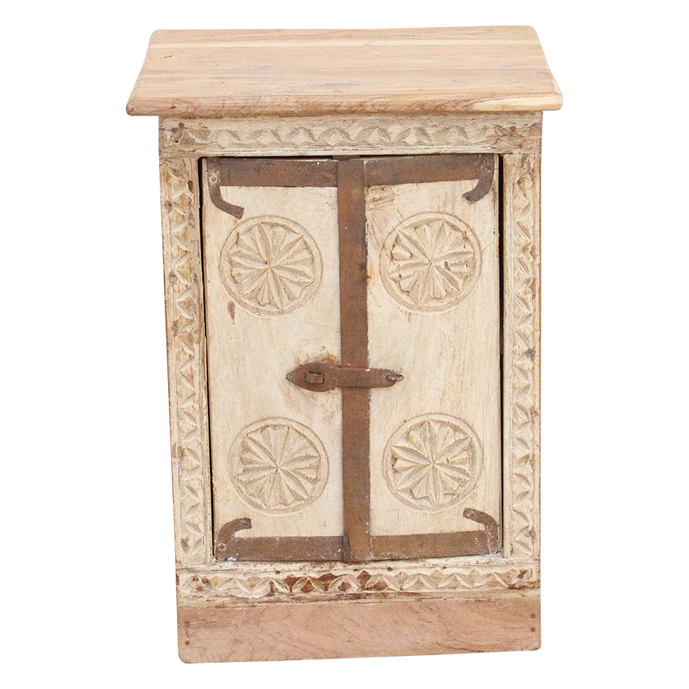 Rustic Carved Bleached Bedside Cabinet~P77678185