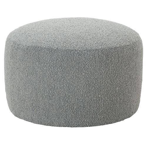 Hannah Upholstered Round Ottoman, Grey Boucle