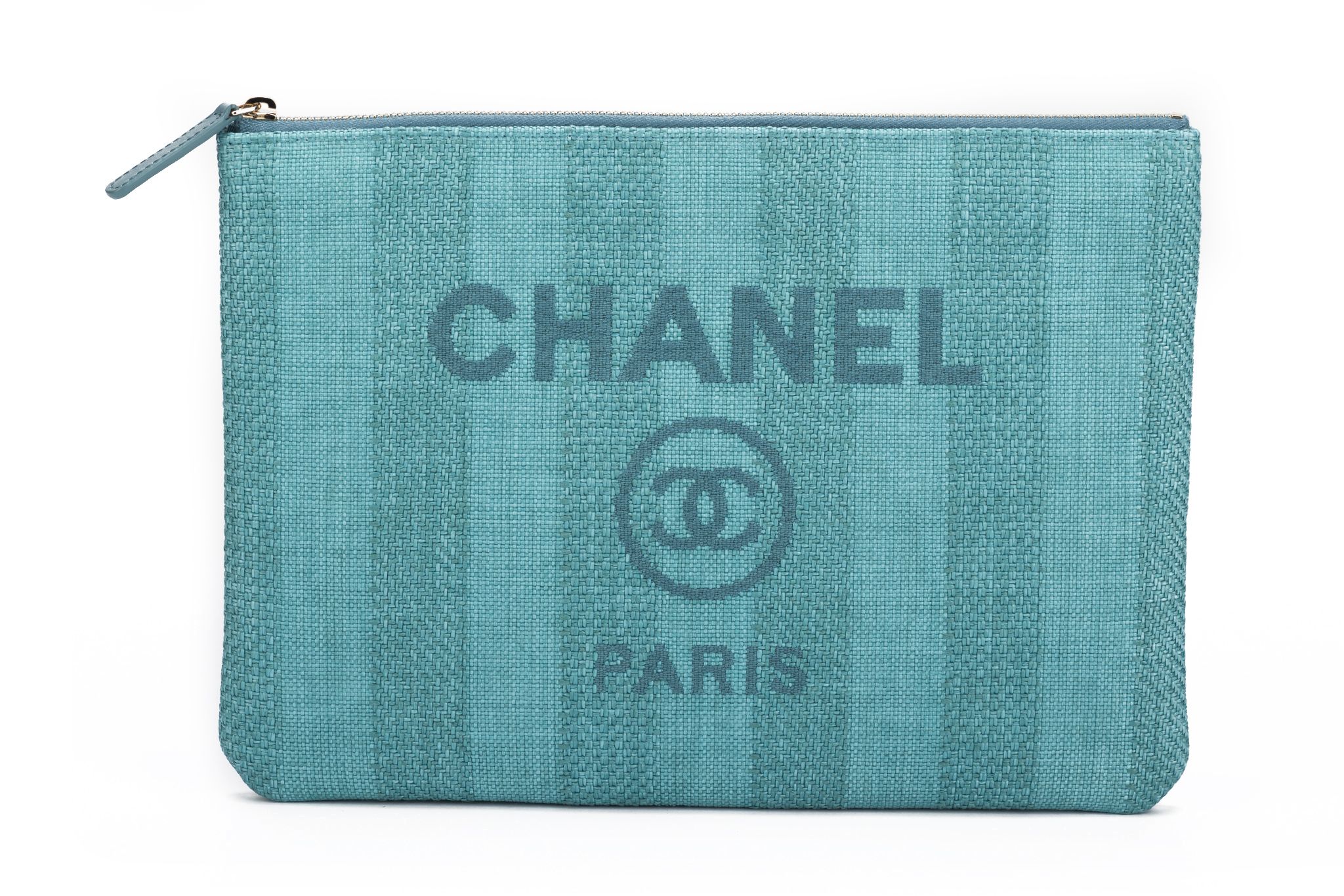 Chanel New Striped Deauville Aqua Clutch~P77654489