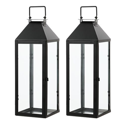 S/2 Renni Outdoor Lanterns, Black