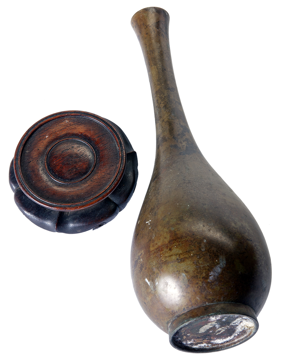 Japanese Bronze Bud Vase/ Rosewood Stand~P77672141