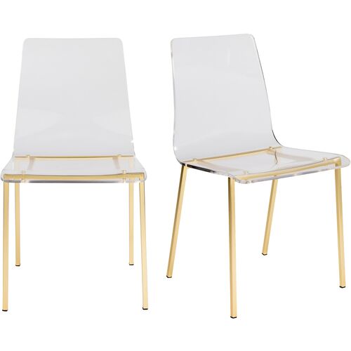 S/2 Drew Acrylic Side Chairs, Brushed Gold/Clear~P77647640