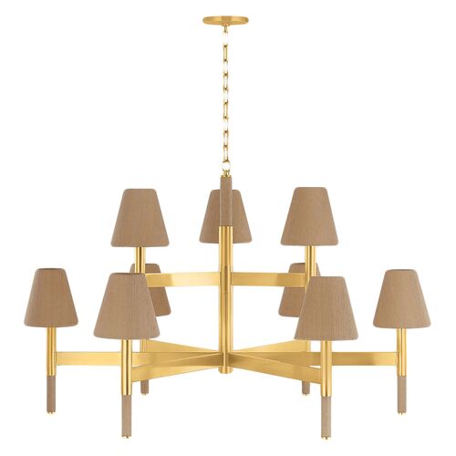 Azrin Chandelier, Aged Brass/Natural Grasscloth