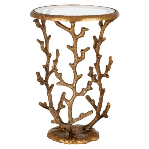 Coral Aluminum Accent Table, Antique Brass