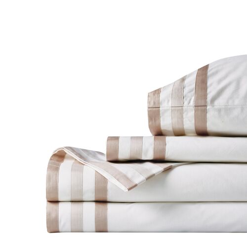 Brentwood Egyptian Cotton Sheet Set, White/Beige~P77613714