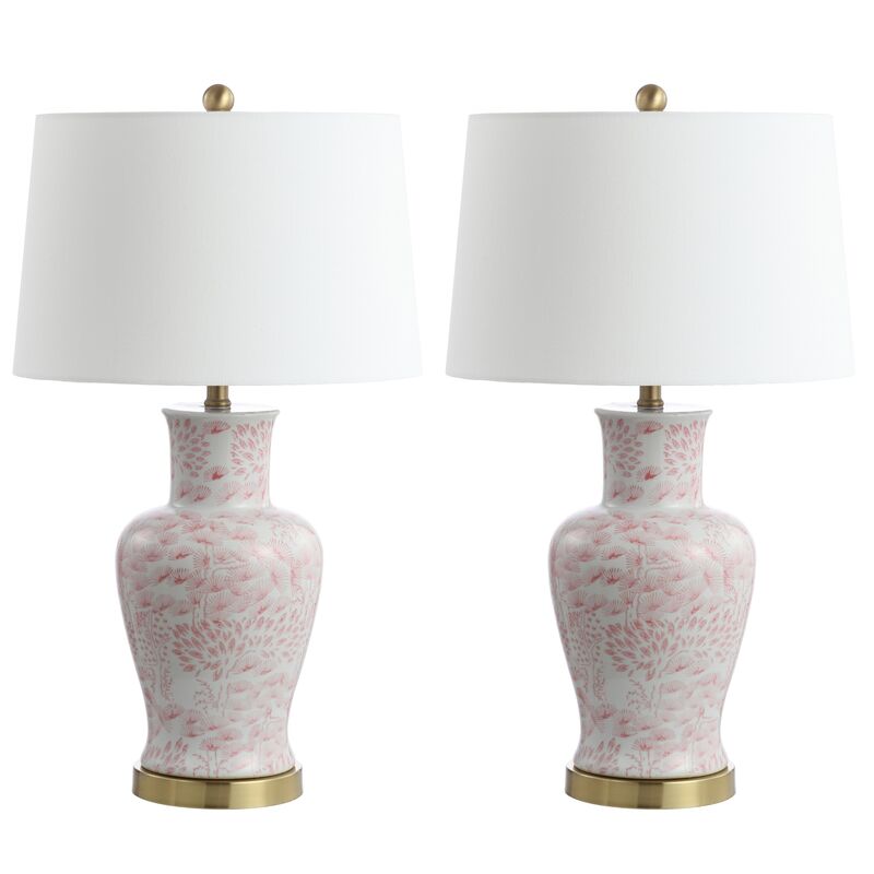 S/2 Babette Table Lamps, Pink/White