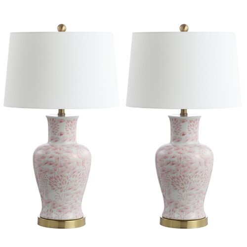 S/2 Babette Table Lamps, Pink/White~P68319380