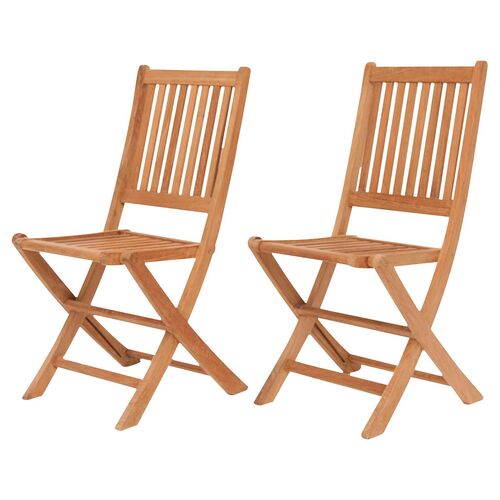 S/2 Landen Outdoor Teak Folding Chairs, Natural~P77230479
