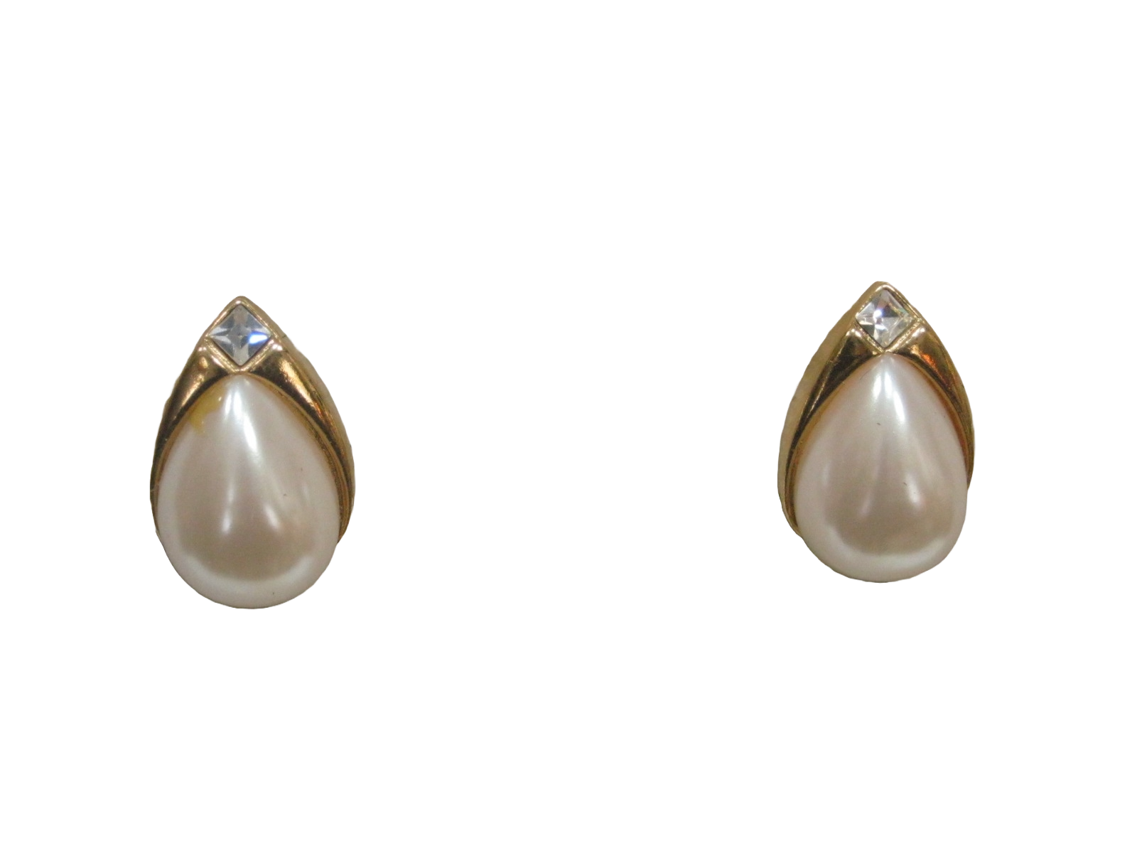 1980s Glass Pearl & Crystal Earrings~P77703673