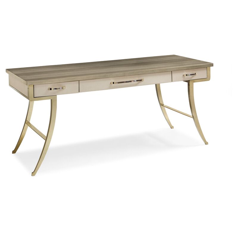 Avery Faux-Shagreen Desk, Gray/Gold