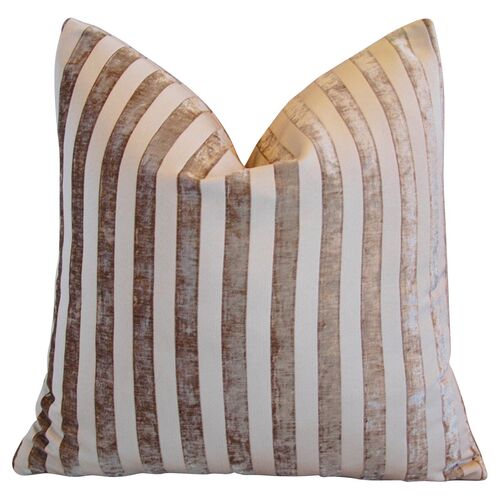 French Fawn/Cream Velvet Striped Pillow~P77333773