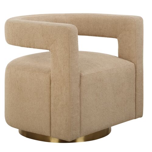 Elina Textured Boucle Swivel Chair, Brown