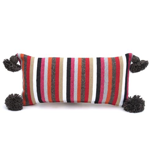 Striped Cotton Pom Pillow~P77589761