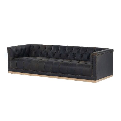 Dakari 95' Sofa, Distressed Black Leather~P77612990