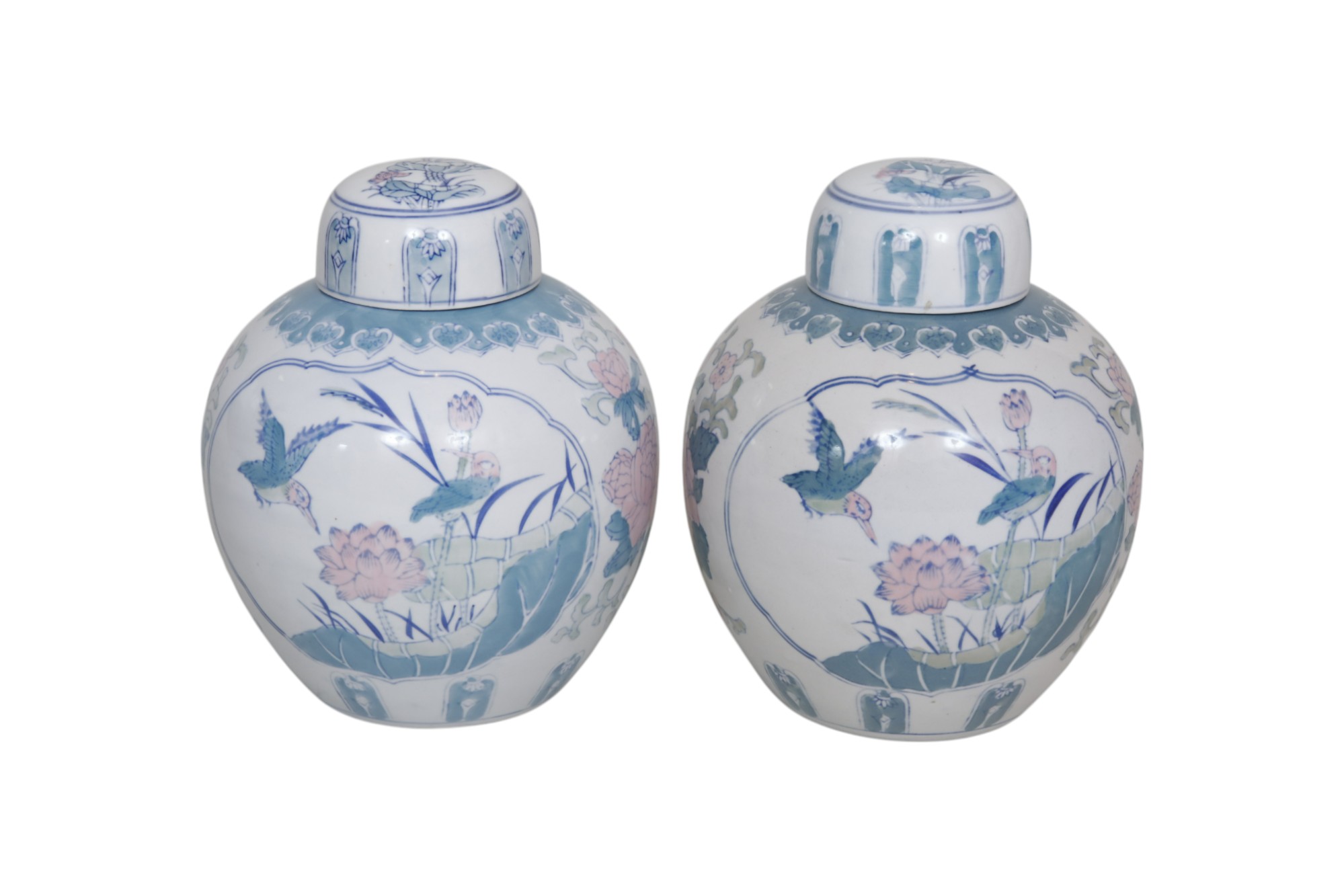 Bird & Lily Ceramic Ginger Jars, a Pair~P77747344