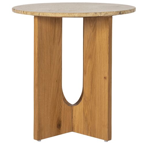 Cairo Side Table, Oak/Travertine
