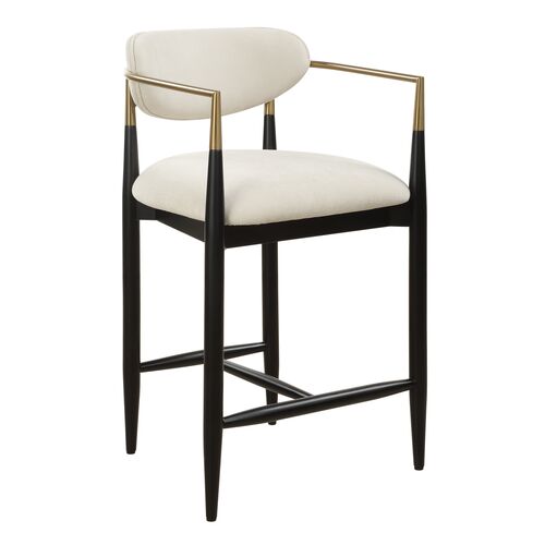 Gaelith Velvet Counter Stool, Black/Brass/Cream
